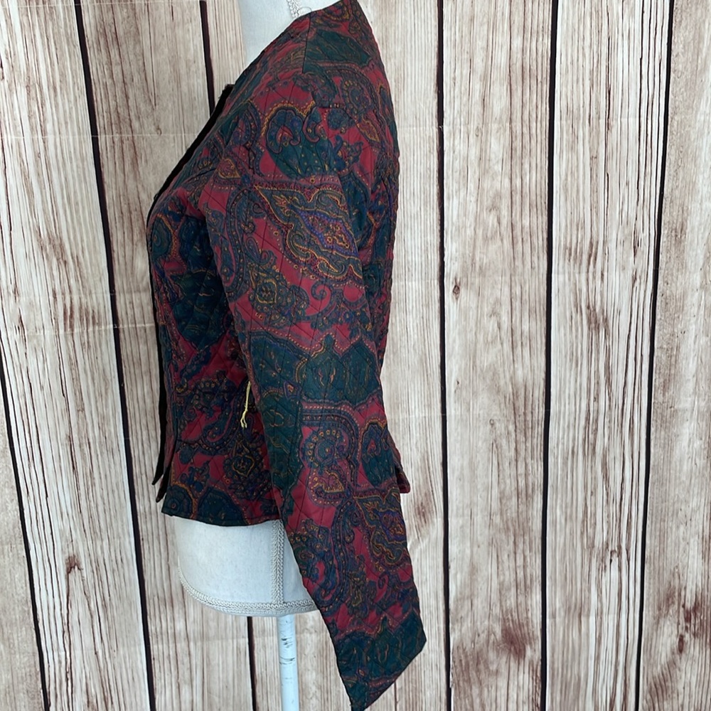 Kenneth Gordon Quilted Paisley Fitted Jacket Burgundy/Green/Yellow/Blue Size 4 - Picture 5 of 12